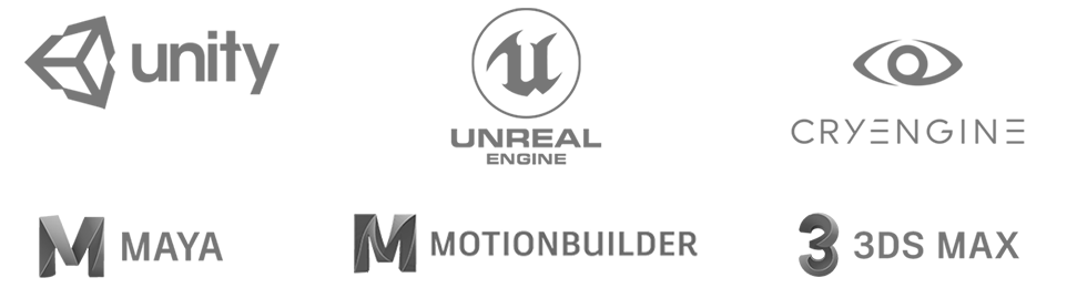Unity, Unreal Engine, CRYENGINE, MotionBuilder, Maya, 3ds Max