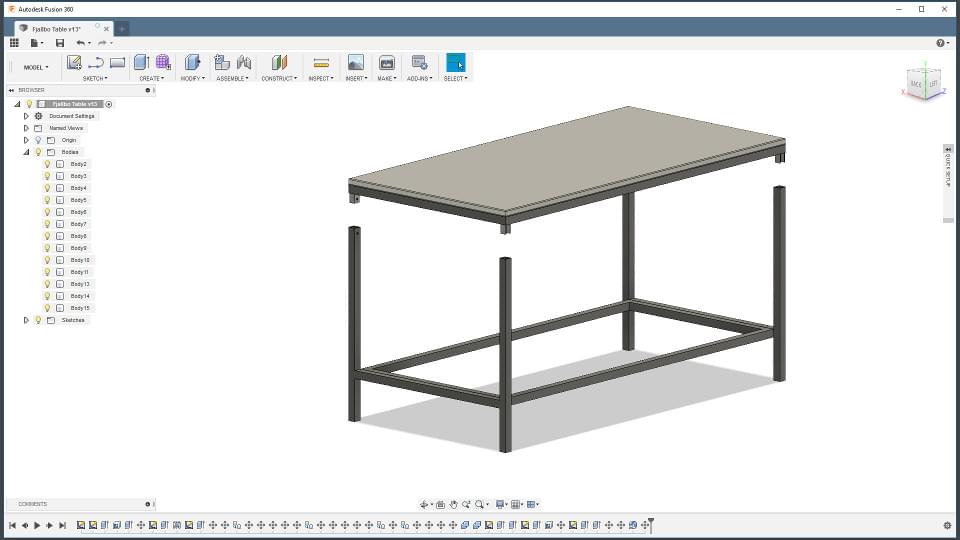 Coffee table 3D model in Autodesk Fusion 360